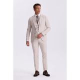 Jakamen Bej Slim Fit Mono Yaka Çift Yırtmaçlı Yelekli Takım Elbise - 52