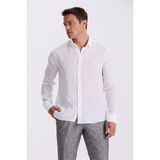 Jakamen Beyaz %100 Keten Düğmeli Yaka Comfort Fit Gömlek - 2XL