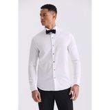 Jakamen Beyaz Slim Fit Kol Düğmeli %100 Pamuk Ata Yaka Gömlek - XL