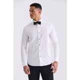 Jakamen Beyaz Slim Fit Kol Düğmeli %100 Pamuk Ata Yaka Gömlek