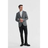 Jakamen Gri Slim Fit Ekose Kareli Çift Yırtmaçlı Ceket - 48