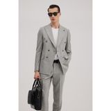 Jakamen Gri Slim Fit Ekoseli Kruvaze Takım Elbise - 6 Drop - 48