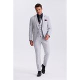 Jakamen Gri Slim Fit Mono Yaka Çift Yırtmaçlı Yelekli Takım Elbise - 50
