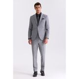 Jakamen Gri Slim Fit Mono Yaka Yünlü Takım Elbise - 48