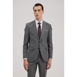 Jakamen Gri Yünlü Slim Fit Sivri Yaka Takım Elbise - 6 Drop - 48