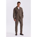 Jakamen Kahve Slim Fit Apaş Yaka Keten Karışımlı Çift Yırtmaçlı Çizgili Takım Elbise - 48