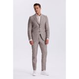 Jakamen Kahve Slim Fit Kırlangıç Yaka Çift Yırtmaçlı %100 Keten Spor Takım Elbise - 58