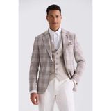 Jakamen Kahve Slim Fit Mono Yaka Kareli Kombinli Yelekli Takım Elbise - 58