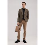 Jakamen Kahve Slim Fit Mono Yaka Kazayağı Desenli Ceket - 48