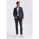 Jakamen Koyu Lacivert Slim Fit Mono Yaka Keten Takım Elbise - 52