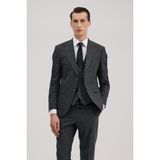 Jakamen Koyu Lacivert Slim Fit Sivri Yaka Yelekli Takım Elbise - 6 Drop - 48