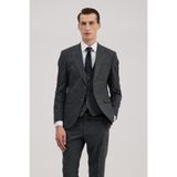 Jakamen Koyu Lacivert Slim Fit Sivri Yaka Yelekli Takım Elbise