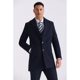 Jakamen Lacivert Comfort Fit Mono Yaka Kaşe Kaban Polyester Malzeme Erkekler İçin Şık Tasarım - 56