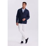 Jakamen Lacivert Slim Fit Cepli Keten Pamuk Mevsimlik Safari Ceket - 48