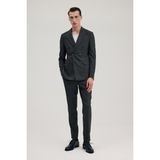 Jakamen Lacivert Slim Fit Ekoseli Kruvaze Takım Elbise - Koyu Lacivert - 6 Drop - 52