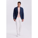 Jakamen Lacivert Slim Fit Kırlangıç Yaka Çizgili Keten Pamuk Mevsimlik Ceket - 50