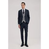 Jakamen Lacivert Slim Fit Kırlangıç Yaka Yelekli Kombinli Takım Elbise - Koyu Lacivert - 6 Drop - 52