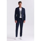Jakamen Lacivert Slim Fit Mono Yaka Desenli Spor Takım Elbise Erkekler İçin Şık Tasarım - 52