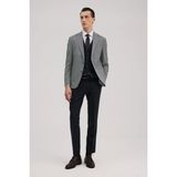 Jakamen Lacivert Slim Fit Mono Yaka Yelekli Keten Karışımllı Takım Elbise - Koyu Lacivert - 6 Drop - 48