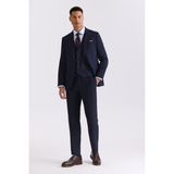 Jakamen Lacivert Slim Fit Sivri Yaka Yelekli Bamboo Takım Elbise - 52