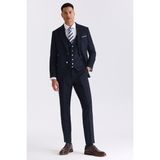 Jakamen Lacivert Slim Fit Sivri Yaka Yelekli Takım Elbise - 46