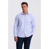 Jakamen Mavi Beyaz Comfort Fit Ütü Gerektirmeyen %100 Pamuk Çizgili Non Iron Gömlek - XL