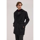 Jakamen Siyah Comfort Fit Kruvaze Kemerli Trençkot - 56