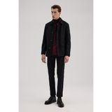 Jakamen Siyah Slim Fit Bebe Yaka Yünlü Mont