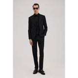 Jakamen Siyah Slim Fit Kırlangıç Yaka Yelekli Takım Elbise - 6 Drop - 54