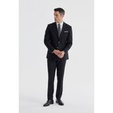 Jakamen Siyah Slim Fit Mono Yaka Çift Yırtmaç Düz Takım Elbise - 52