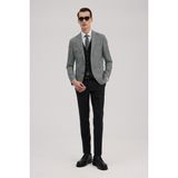 Jakamen Siyah Slim Fit Mono Yaka Yelekli Kombinli Takım Elbise - 6 Drop - 48