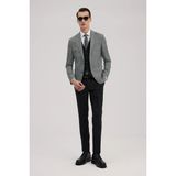 Jakamen Siyah Slim Fit Mono Yaka Yelekli Kombinli Takım Elbise - 6 Drop - 50