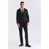 Jakamen Siyah Slim Fit Sivri Yaka Strech Çizgili Jogger Takım Elbise - 46