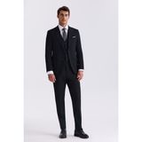 Jakamen Siyah Slim Fit Sivri Yaka Yelekli Bamboo Takım Elbise - 62