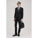 Jakamen Siyah Yünlü Slim Fit Sivri Yaka Takım Elbise - 6 Drop - 50