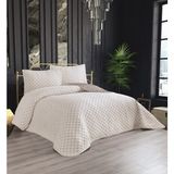Jakar Kapitoneli Çift Taraflı 3 Parça Çif Kişilik Yatak Örtüsü / Krem - Kahve - Krem - Kahverengi - 240 x 260 cm
