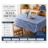 Jakar Saten Dikdörtgen Masa Örtüsü – Mavi Desenli (140 x 180 cm)