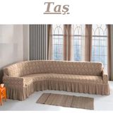 Jakarlı ( 5 KİŞLİK ) L Köşe Koltuk Örtüsü Lastikli Esnek Yıkanabilir KÖŞE Kılıfı 300/350 arasi ölçulere uymakyadir - 300 x 350 cm - Taş