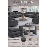 Jakarlı Bohem Kumaş 3.3.1.1 Koltuk Örtüsü Koltuk Kılıfı Takımı Ev Tekstili Sofa Cover - 180 x 230 cm - Ekru - Antrasit