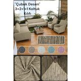 Jakarlı Çubuk Desen 3-2-1-1 Lastikli Esnek Yıkanabilir Koltuk Örtüsü Koltuk Kılıfı Takımı - 180 x 230 cm - Vizon