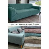 Jakarlı Çubuk Desen Koltuk Örtüsü 3+3+1+1 Takımı Lastikli Esnek Yıkanabilir Çekyat Kanepe Kılıfı - 180 x 230 cm - Mint Yeşili