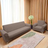 Jakarlı Çubuk, Düz Desen 3 2 1 1 Lastikli Koltuk, Kanepe, Çekyat Örtüsü, Kılıfı Esnekli - 180 x 230 cm - Kahverengi