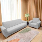 Jakarlı Çubuk, Düz Desen 3 2 1 1 Lastikli Koltuk, Kanepe, Çekyat Örtüsü, Kılıfı Esnekli - 180 x 230 cm - Taş - Gri