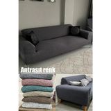 Jakarlı Düz Desen Lastikli Koltuk Kılıfı Çekyat Koltuk Örtüsü Streç Esnek Kanepe Kılıfı - 180 x 230 cm - Siyah