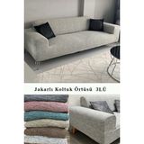 Jakarlı Koltuk Kanepe Chester Örtüsü Koltuk Kılıfı 3 Kişilik Bir Adet - Taş - Gri - 180 x 230 cm