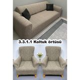 Jakarli koltuk Örtüsü 3+3+1+1 Takımı Lastikli Esnek Yıkanabilir Çekyat Kanepe Kılıfı vizyon renk - 180 x 225 cm - Açık Vizon