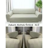 Jakarlı Koltuk Örtüsü , Kanepe Örtüsü ,chester Örtüsü Koltuk Kılıfı 3 Kişilik Bir Adet - 180 x 230 cm - Beyaz - Krem