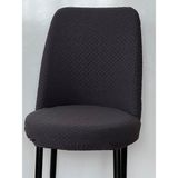 Jakarlı Kumaş Ilmek Desen Oval Sandalye Kılıfı. Lastikli, Yıkanabilir, Esnek Sandalye Örtüsü (6 Adet) - 45 x 45 cm - Antrasit