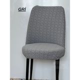 Jakarlı Kumaş Ilmek Desen Oval Sandalye Kılıfı. Lastikli, Yıkanabilir, Esnek Sandalye Örtüsü (6 Adet) - 45 x 45 cm - Gri