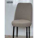 Jakarlı Kumaş Ilmek Desen Oval Sandalye Kılıfı. Lastikli, Yıkanabilir, Esnek Sandalye Örtüsü (6 Adet) - 45 x 45 cm - Vizon